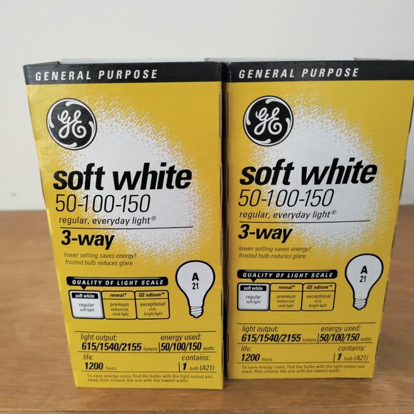New GE 3-way Soft White 50-100-150 Watt 120v A21 Light Bulb 2 Pack - Picture 2 of 7